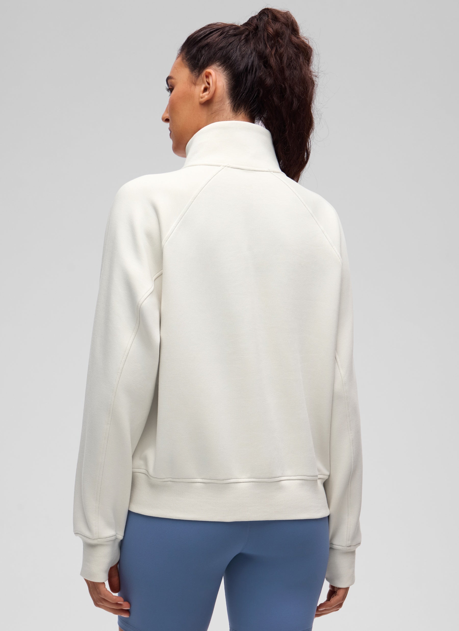 CRZ YOGA Women's HugSpacer Half-Zip Waist Length Pocket Sweatshirt Milky White @model_info:V