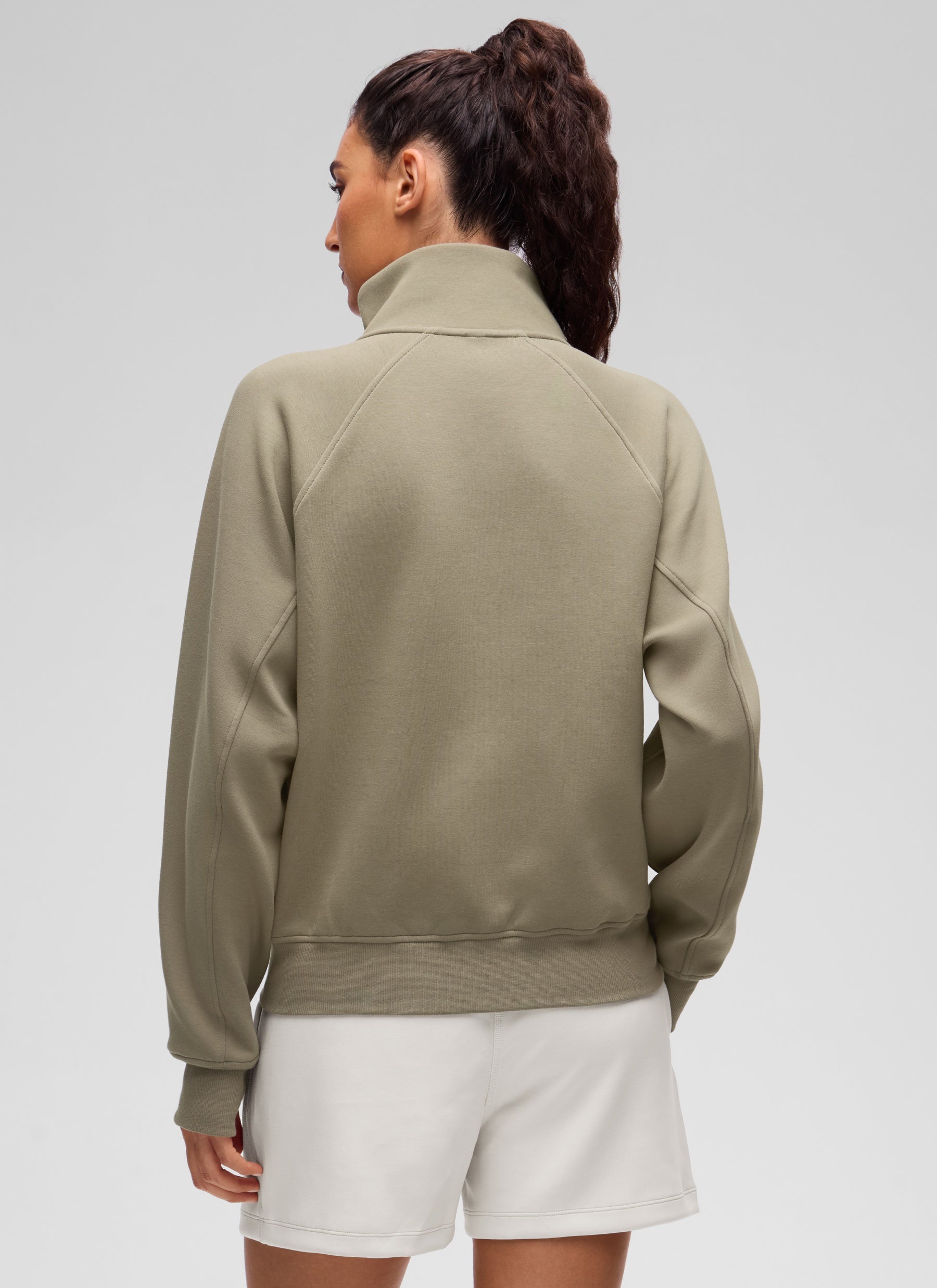 CRZ YOGA Women's HugSpacer Half-Zip Waist Length Pocket Sweatshirt Warm Ash Grey @model_info:V