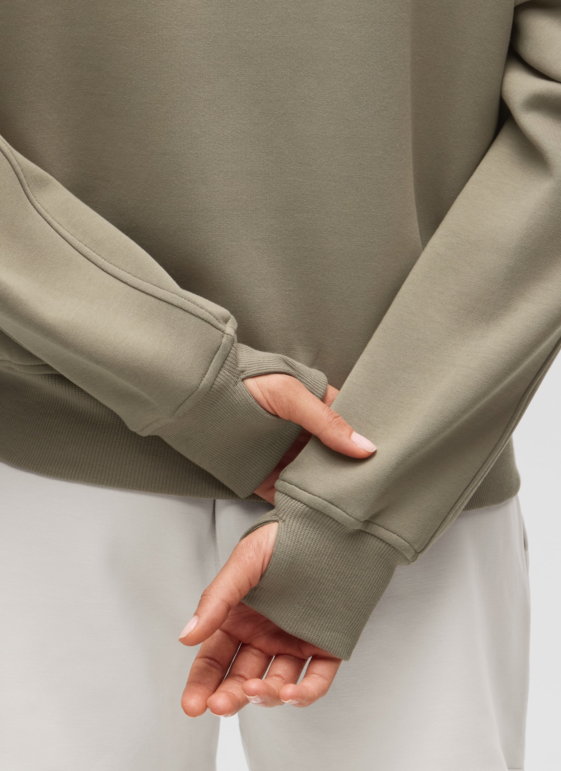 CRZ YOGA Women's HugSpacer Half-Zip Waist Length Pocket Sweatshirt Warm Ash Grey @model_info:V
