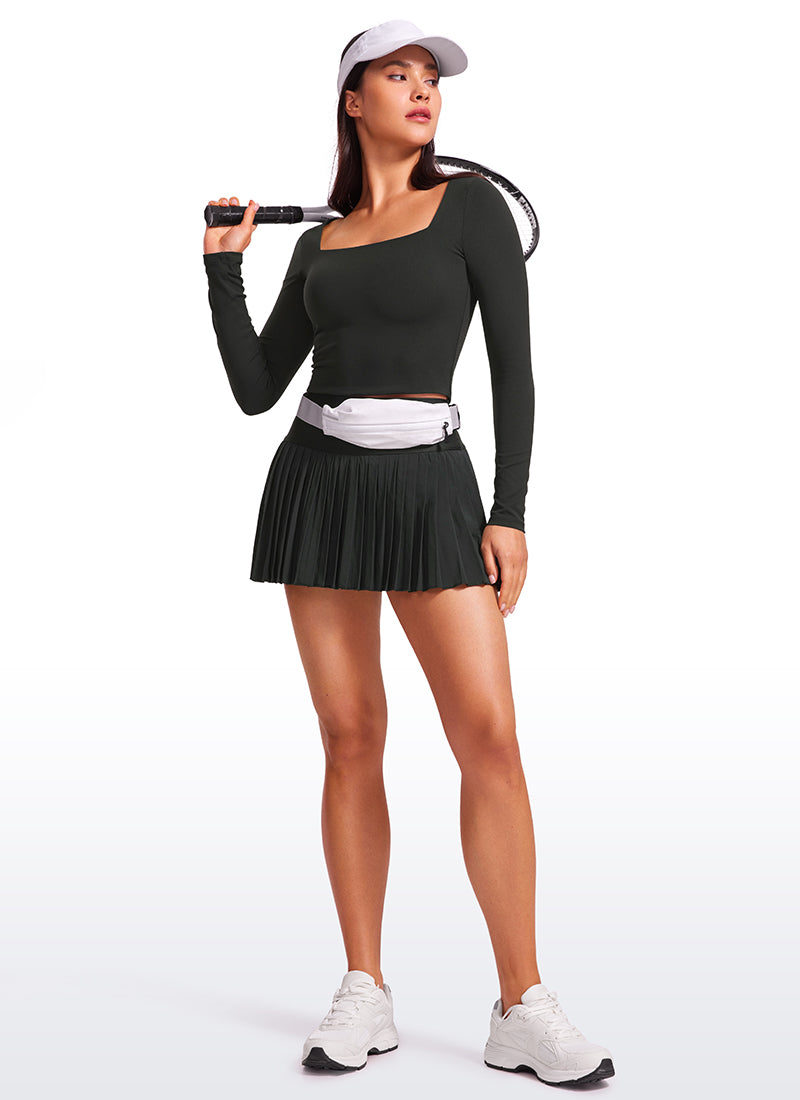 CRZ YOGA Women's Tight Fit Butterluxe Yoga Crop Long Sleeves Square Neck Black