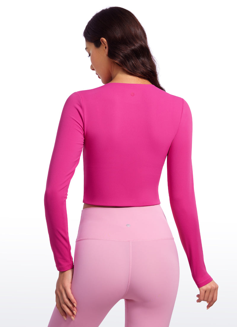 CRZ YOGA Women's Yoga Casual Tight Fit Butterluxe Cropped Long Sleeves Magenta Purple