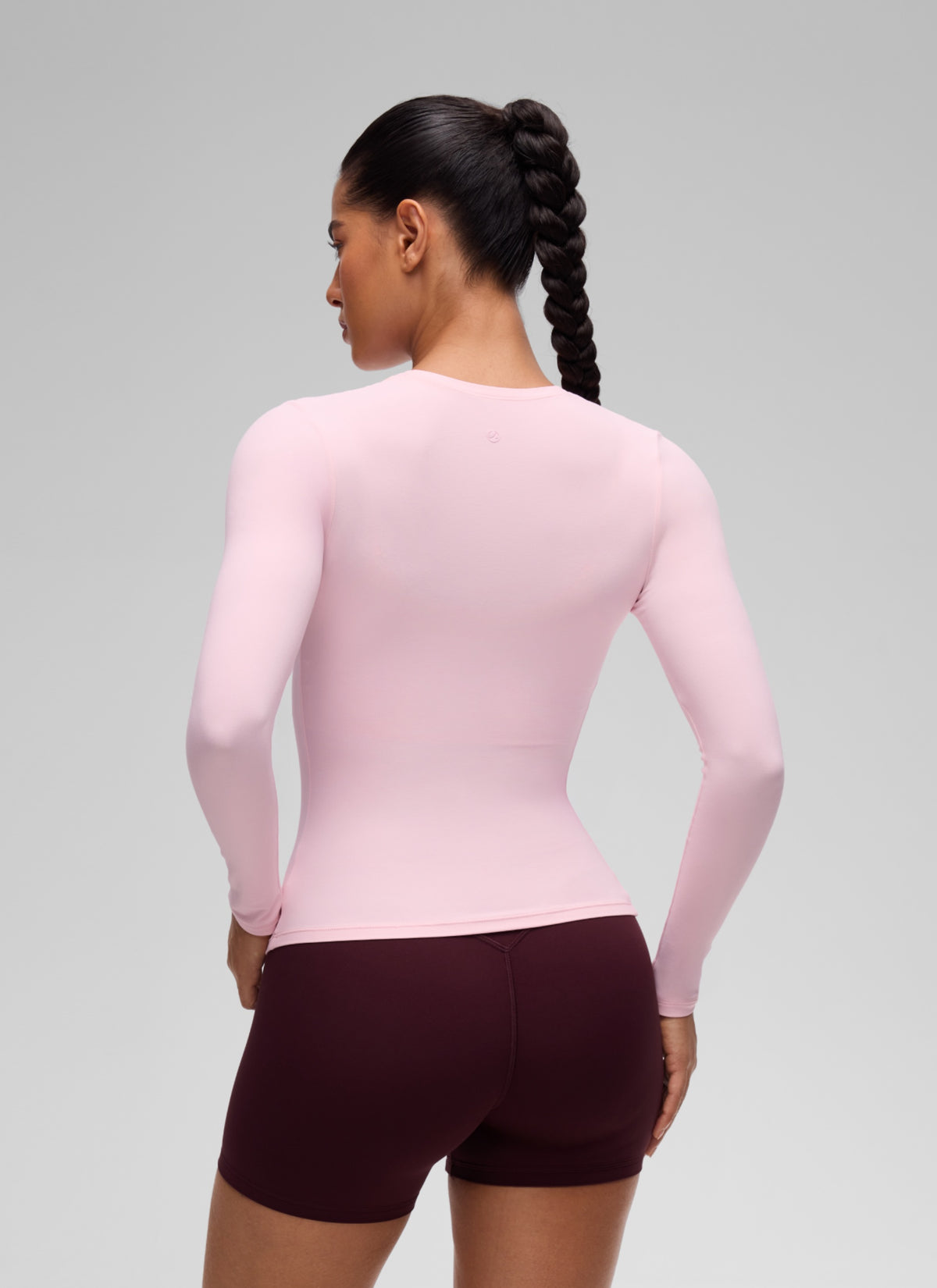 CRZ YOGA Women's Crew Neck Tight Fit Long Sleeve Shirts Casual Tee Strawberry Pink @model_info:C
