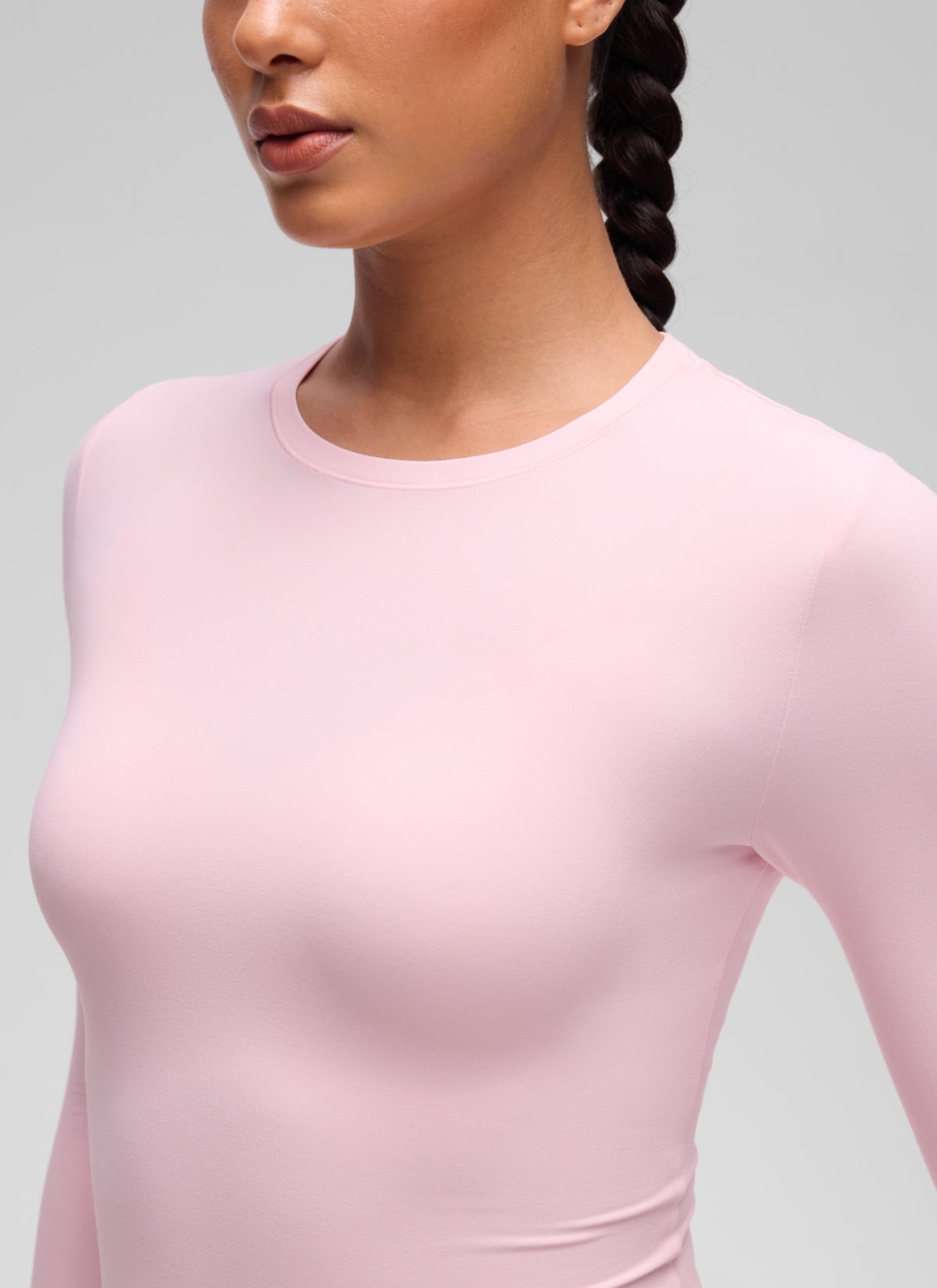 CRZ YOGA Women's Crew Neck Tight Fit Long Sleeve Shirts Casual Tee Strawberry Pink @model_info:C