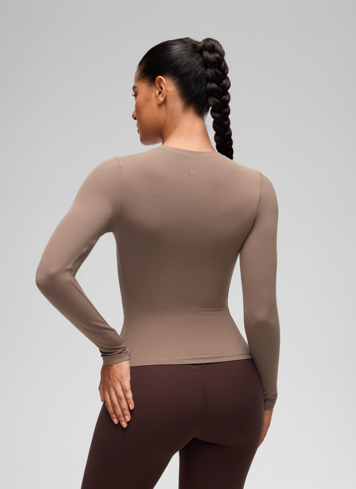 CRZ YOGA Women's Crew Neck Tight Fit Long Sleeve Shirts Casual Tee Brown Purple @model_info:C