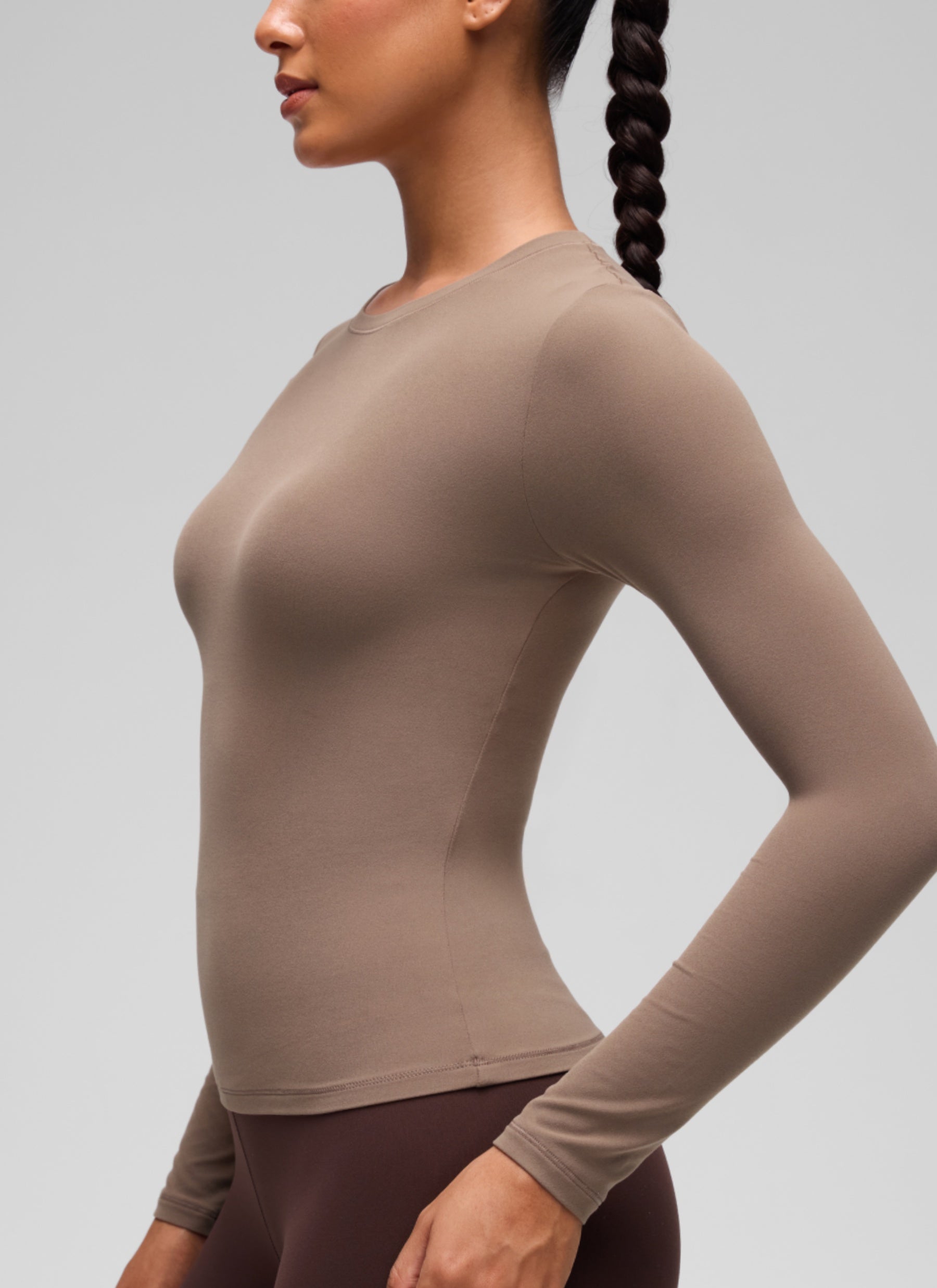 CRZ YOGA Women's Crew Neck Tight Fit Long Sleeve Shirts Casual Tee Brown Purple @model_info:C