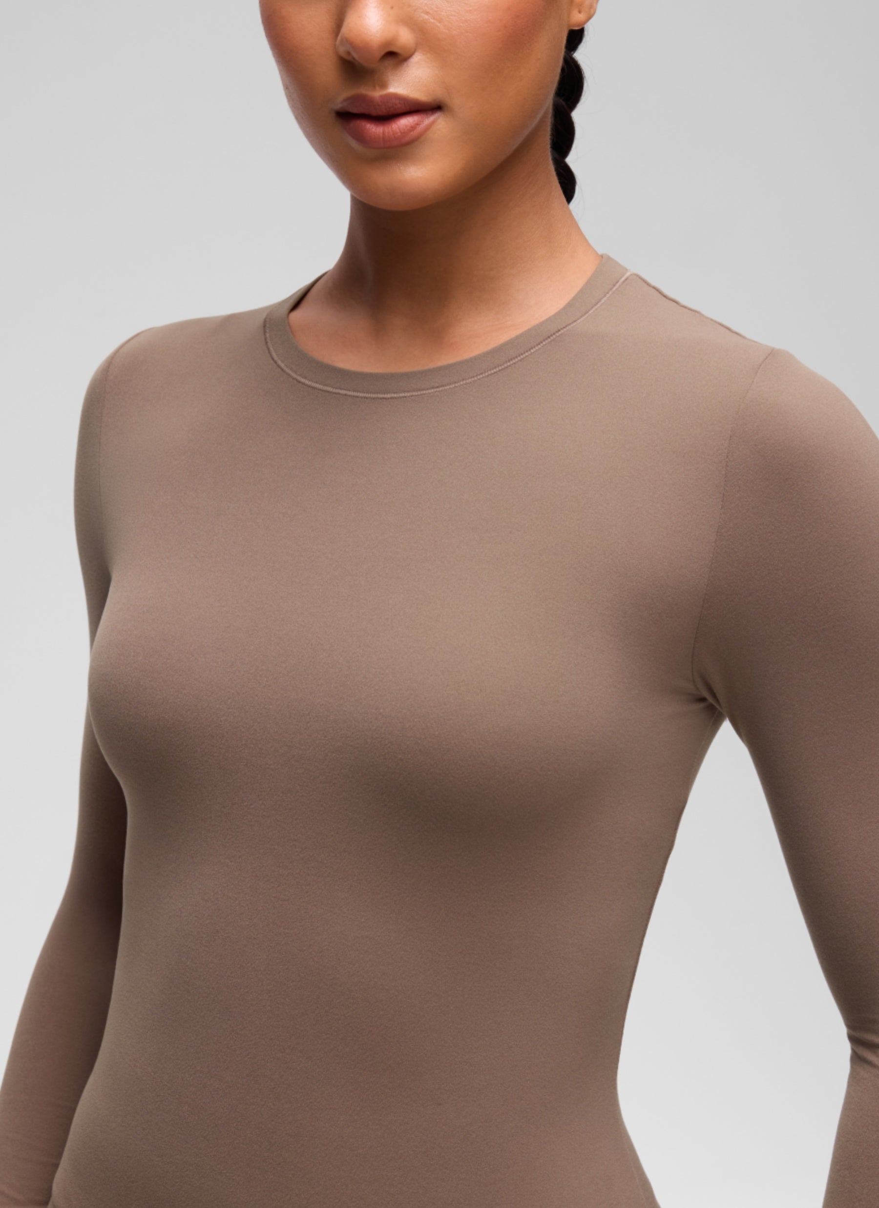 CRZ YOGA Women's Crew Neck Tight Fit Long Sleeve Shirts Casual Tee Brown Purple @model_info:C