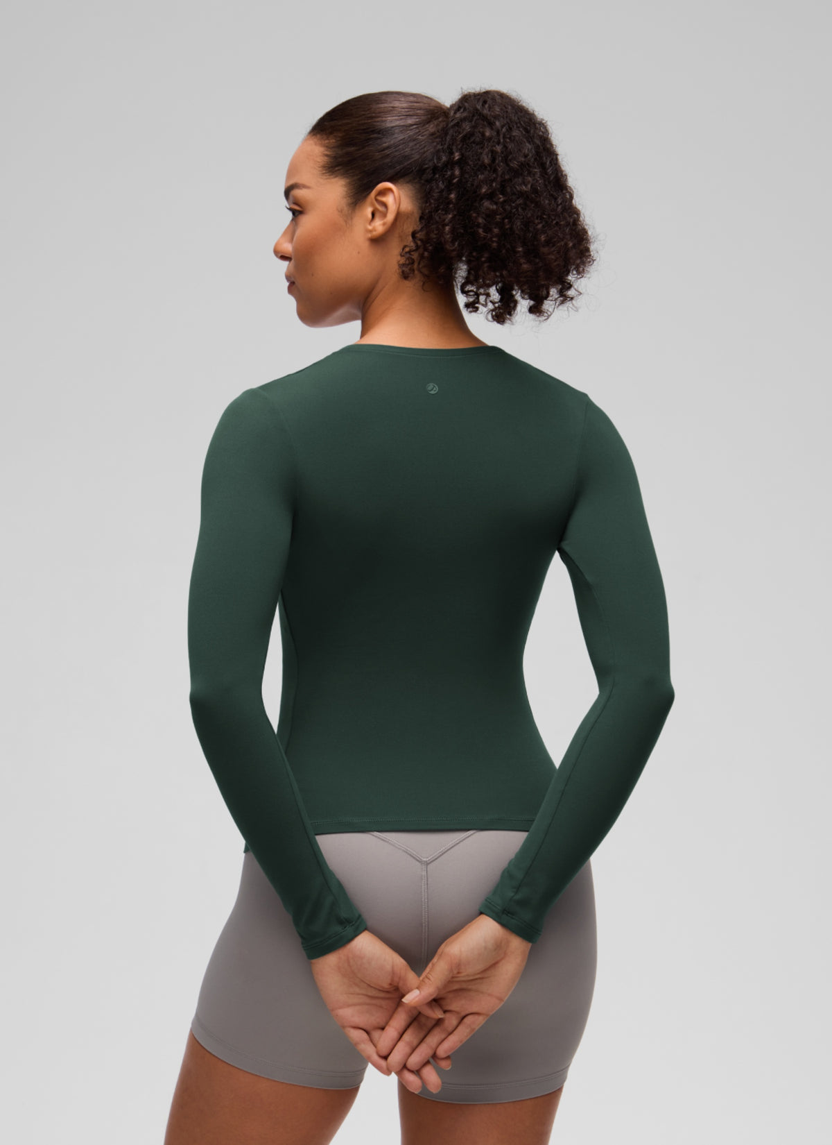 CRZ YOGA Women's Crew Neck Tight Fit Long Sleeve Shirts Casual Tee Legend Green @model_info:F