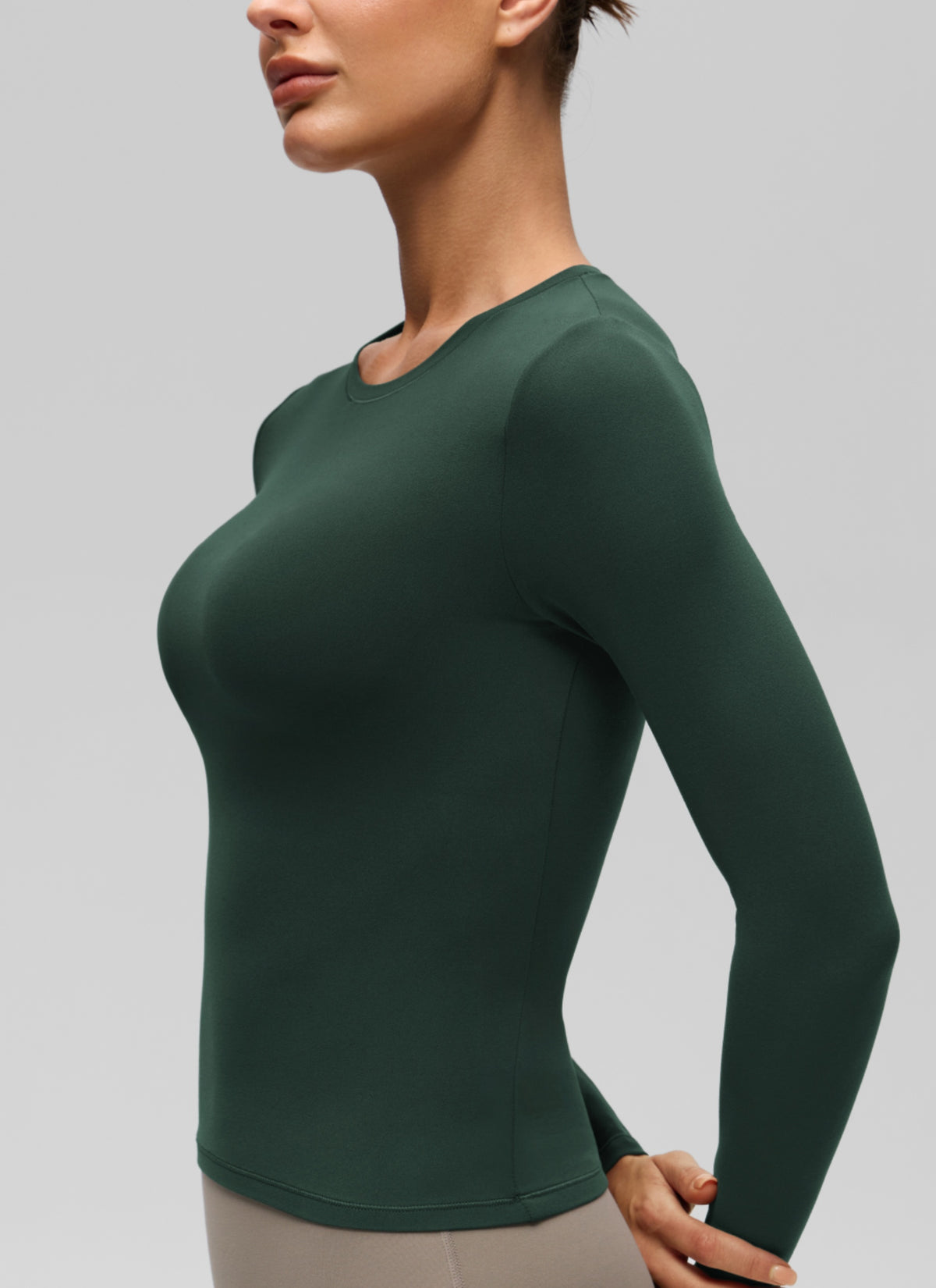 CRZ YOGA Women's Crew Neck Tight Fit Long Sleeve Shirts Casual Tee Legend Green @model_info:K