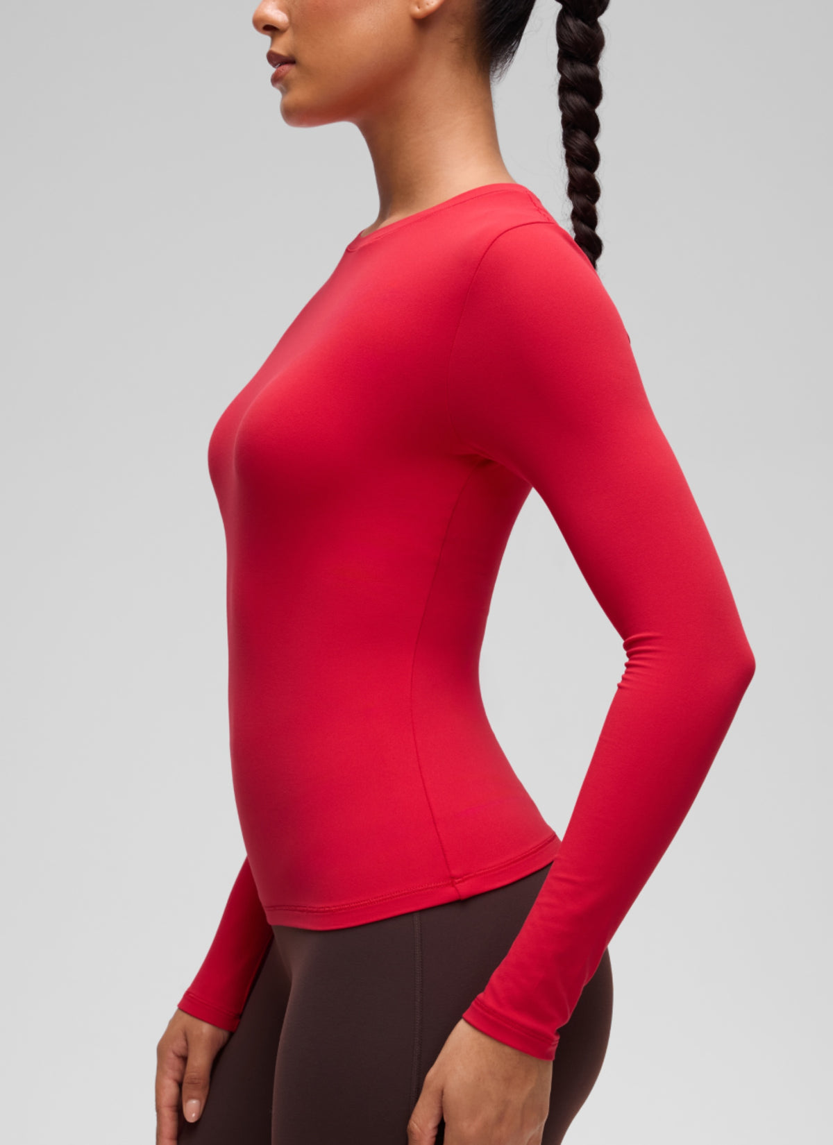 CRZ YOGA Women's Crew Neck Tight Fit Long Sleeve Shirts Casual Tee Aurora Red @model_info:C