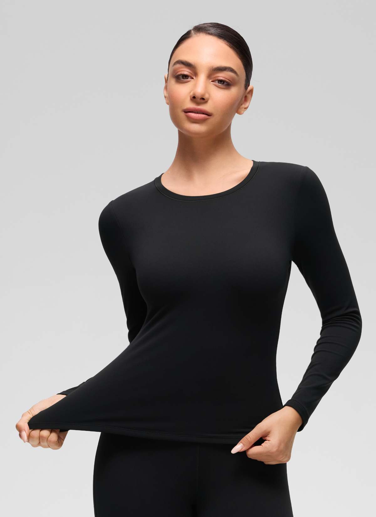 CRZ YOGA Women's Softembrace Fleece Lined Thermal Casual Underwear Set Black @model_info:Anano