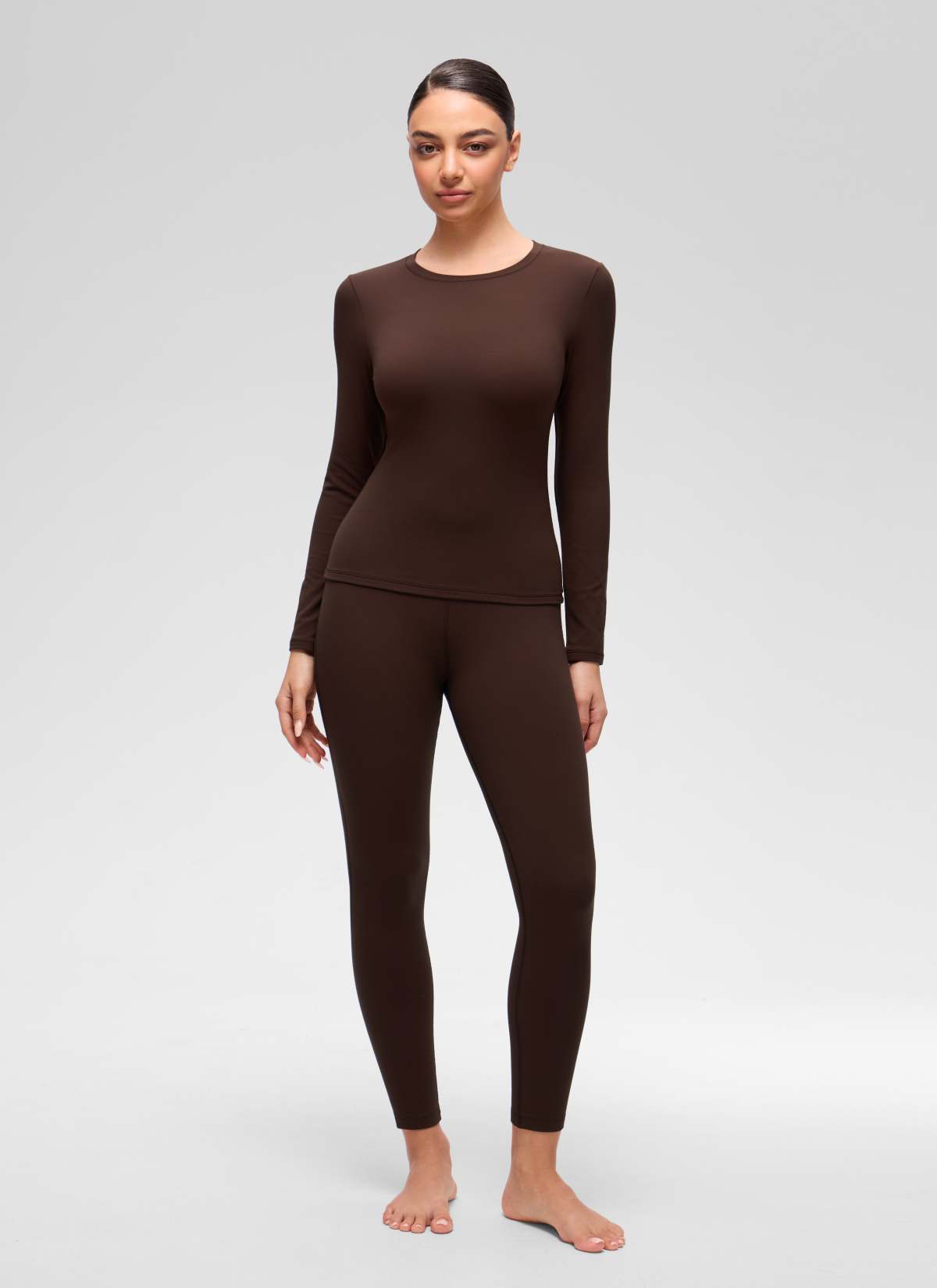 CRZ YOGA Women's Softembrace Fleece Lined Thermal Casual Underwear Set Lava Brown @model_info:Anano